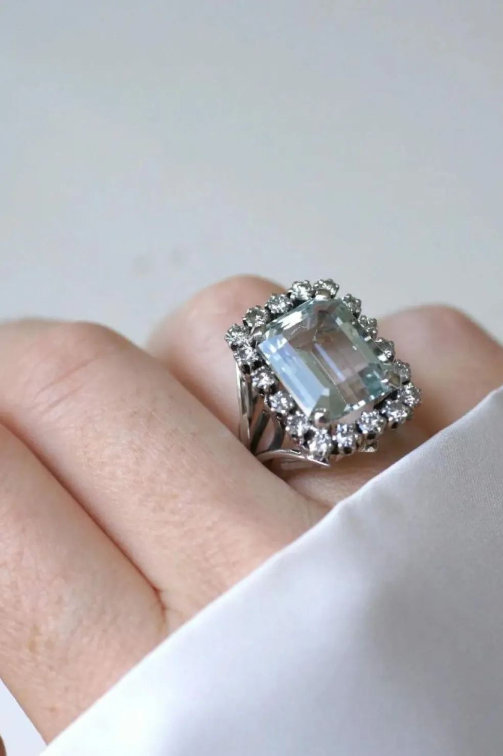 Bague Cocktail Aigue-Marine et Diamants