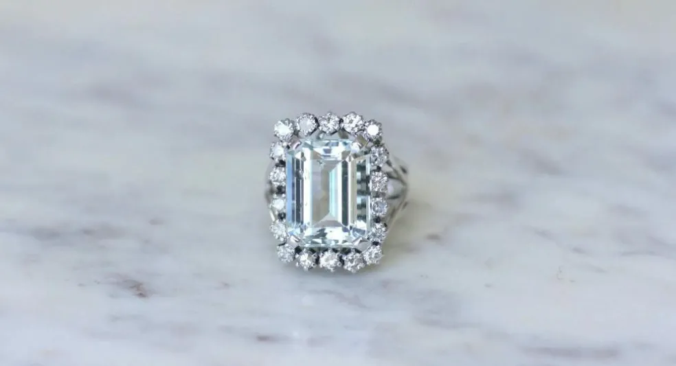 Bague Cocktail Aigue-Marine et Diamants