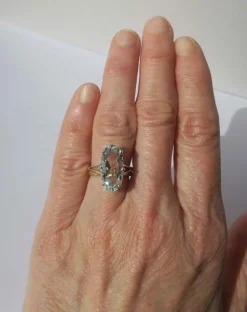 Bague cocktail aigue-marine or blanc