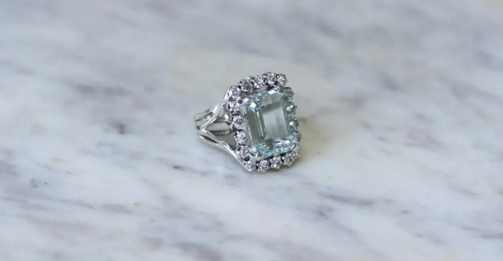 Bague Cocktail Aigue-Marine et Diamants