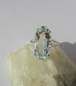 Bague cocktail aigue-marine or blanc
