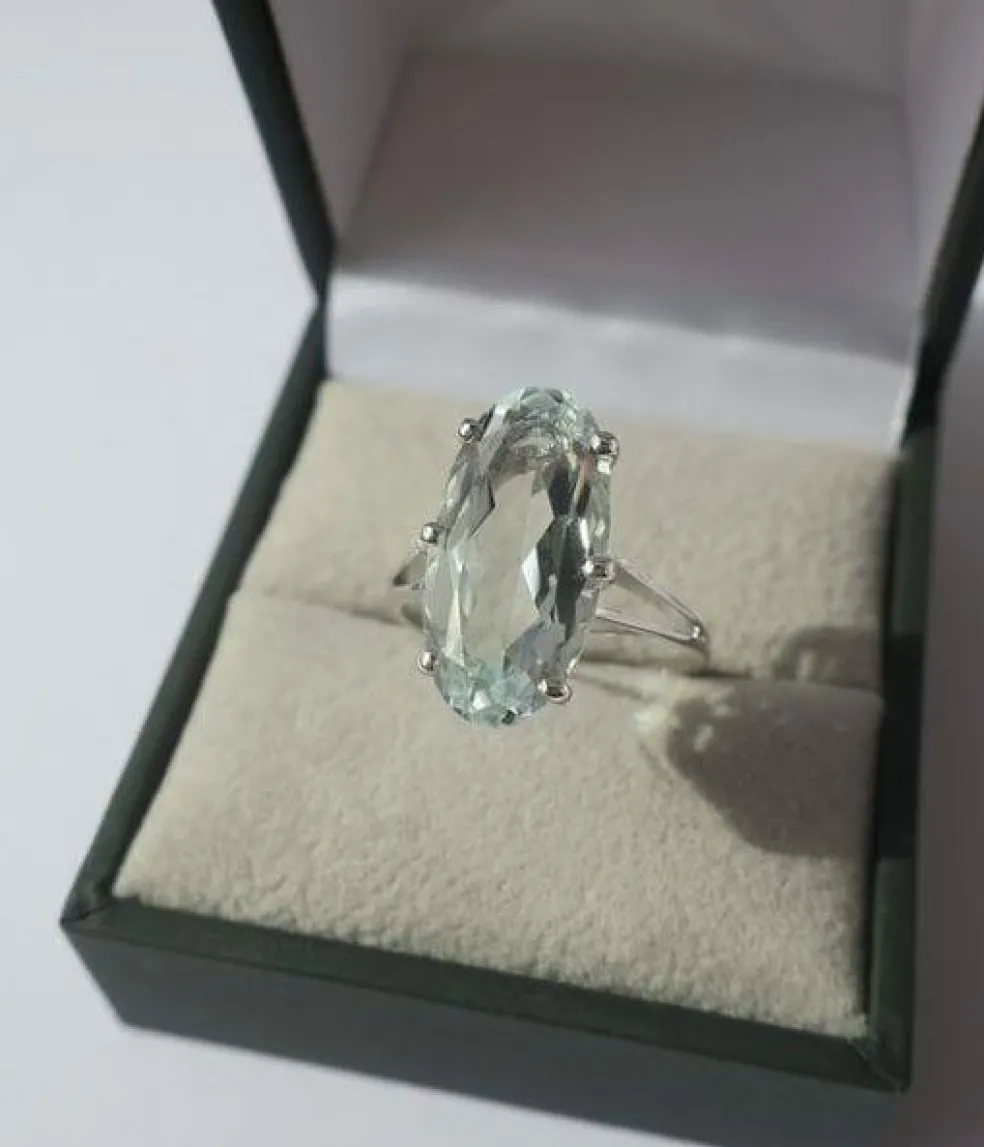 Bague cocktail aigue-marine or blanc