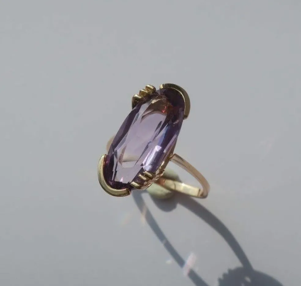 Bague cocktail améthyste rose de France ovale