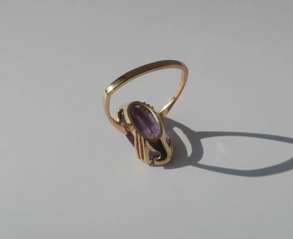 Bague cocktail améthyste rose de France ovale