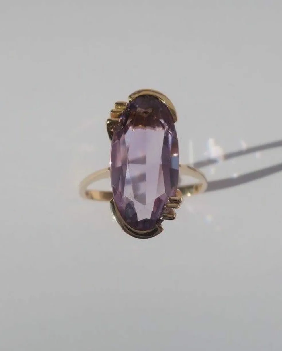 Bague cocktail améthyste rose de France ovale