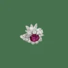 Bague Cocktail années 70 or blanc rubis diamants