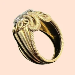 Bague Cocktail Années 50 Or Jaune Diamants