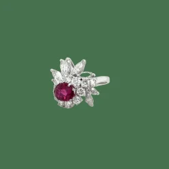 Bague Cocktail années 70 or blanc rubis diamants