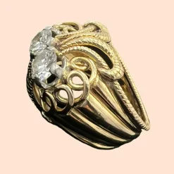 Bague Cocktail Années 50 Or Jaune Diamants