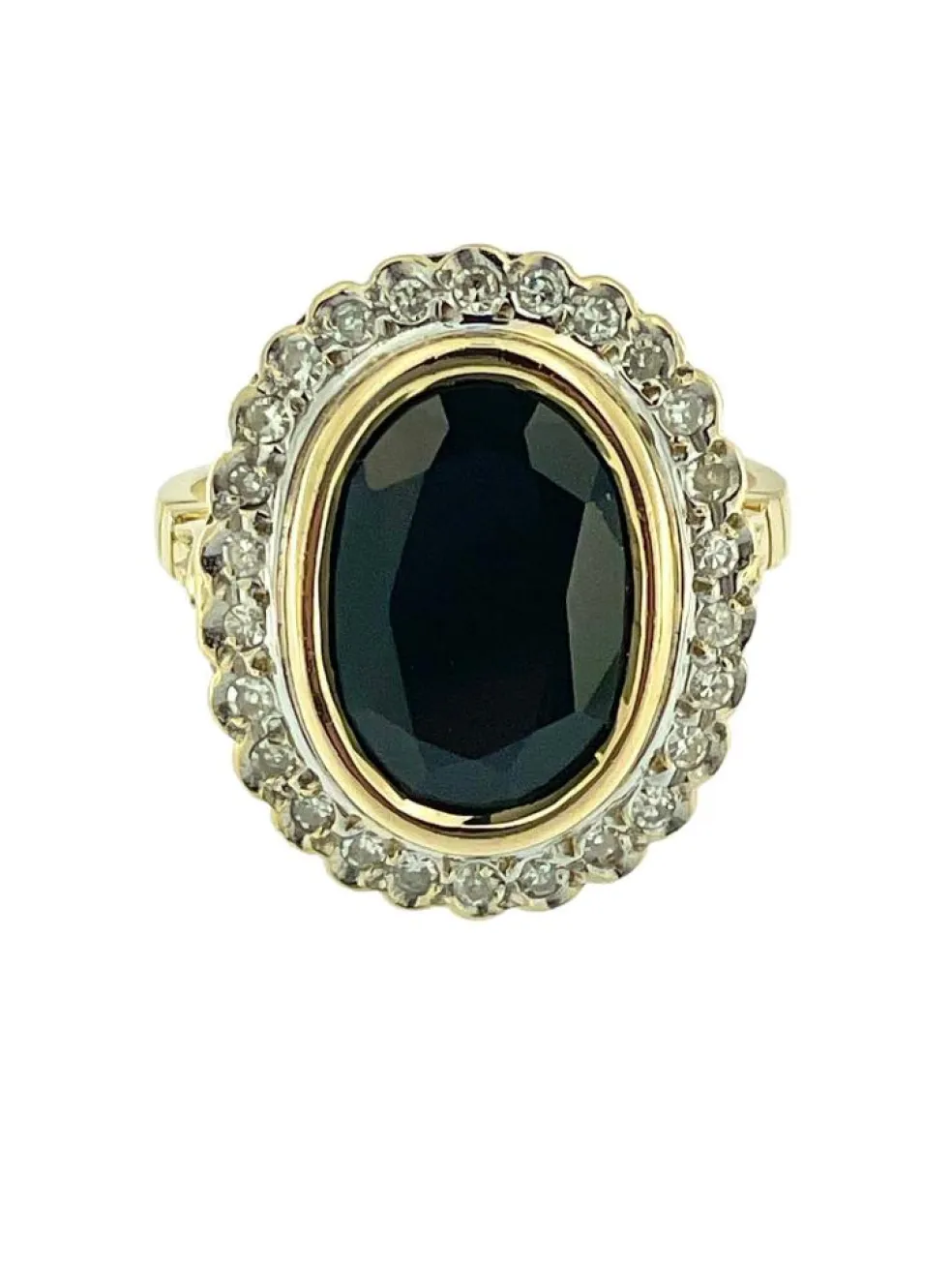 Bague cocktail Art déco 2 ors saphir 6,30 carats et diamants certificat IGI