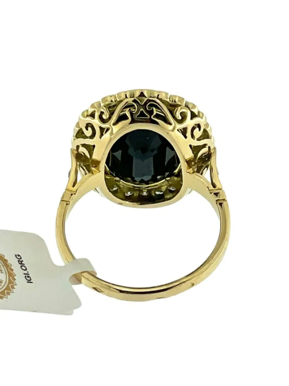 Bague cocktail Art déco 2 ors saphir 6,30 carats et diamants certificat IGI