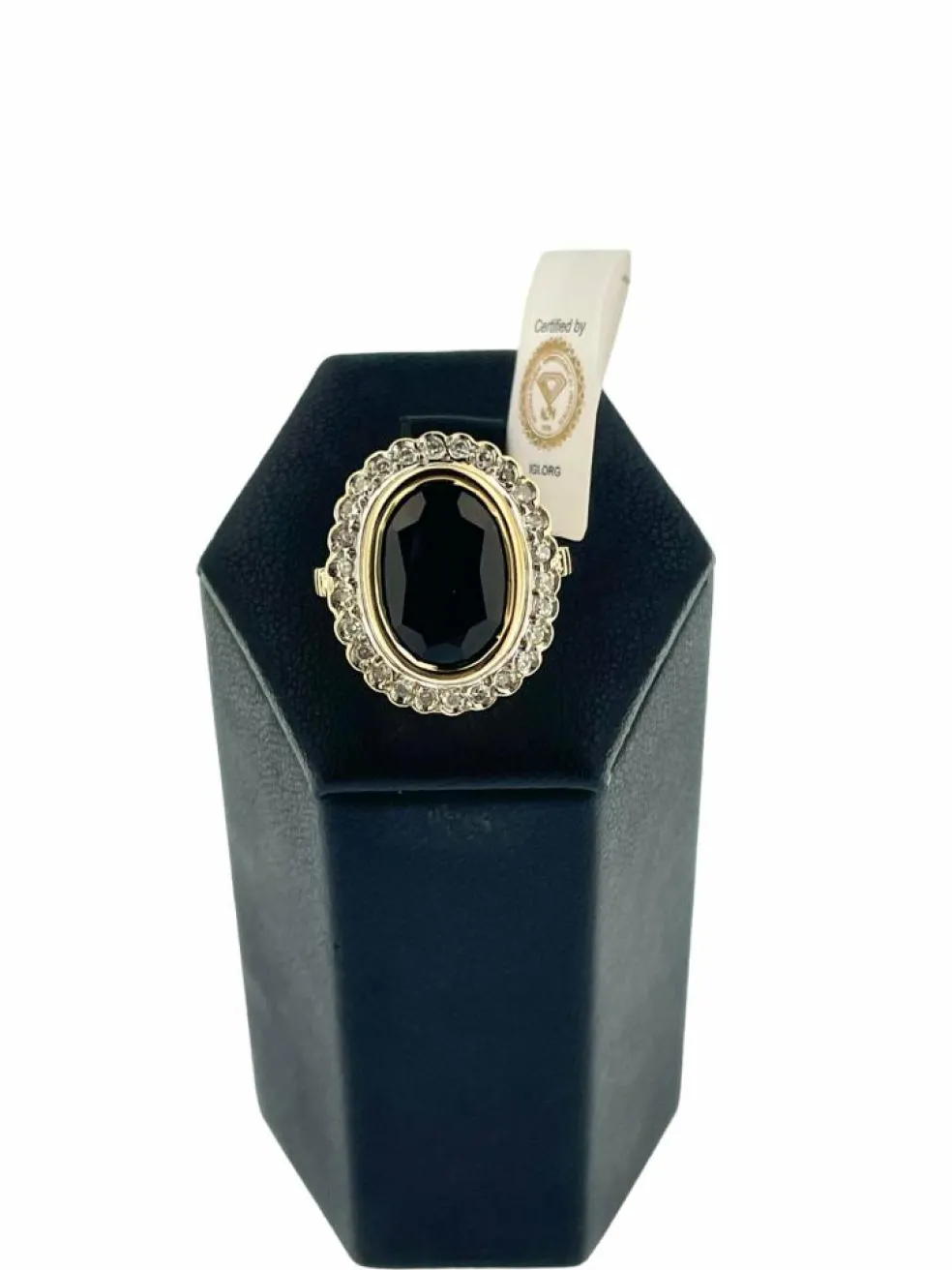 Bague cocktail Art déco 2 ors saphir 6,30 carats et diamants certificat IGI