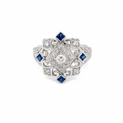 Bague cocktail Art Déco Diamant Saphir