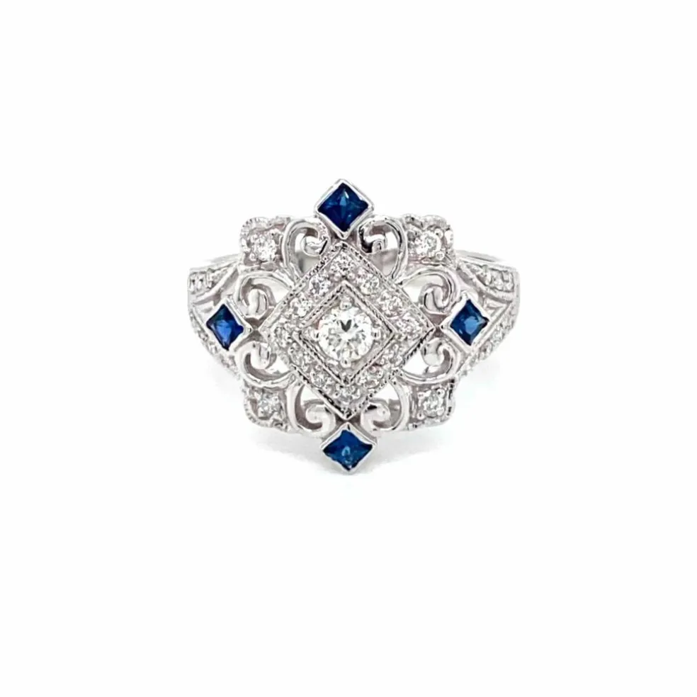 Bague cocktail Art Déco Diamant Saphir