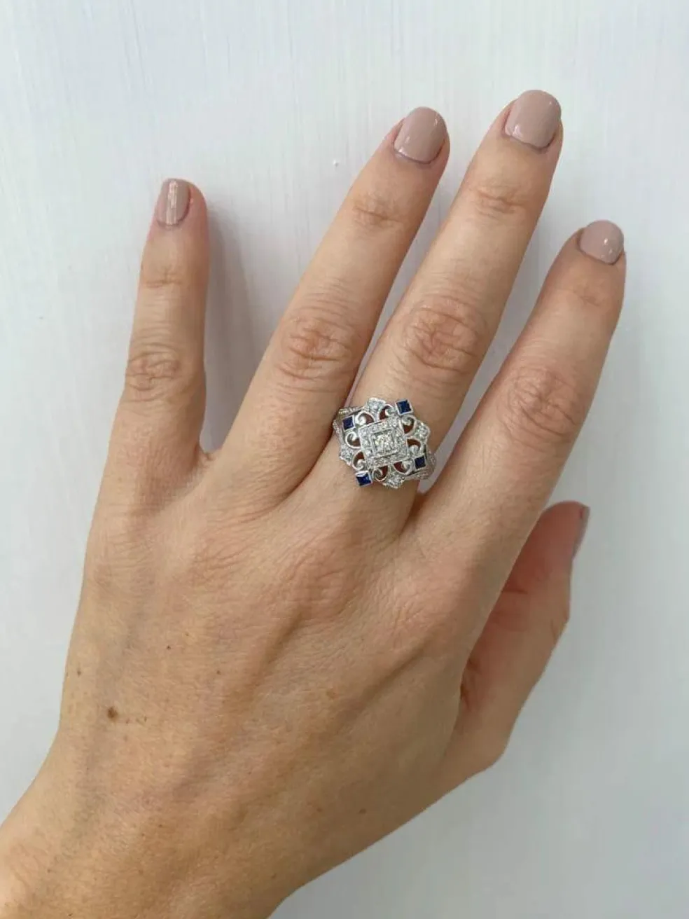 Bague cocktail Art Déco Diamant Saphir