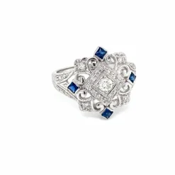 Bague cocktail Art Déco Diamant Saphir