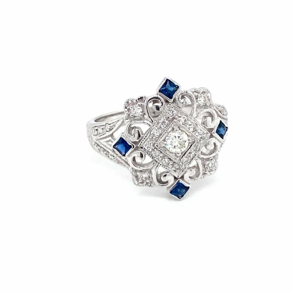 Bague cocktail Art Déco Diamant Saphir
