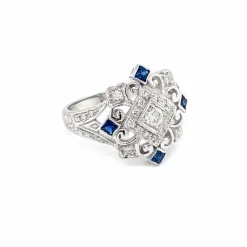Bague cocktail Art Déco Diamant Saphir