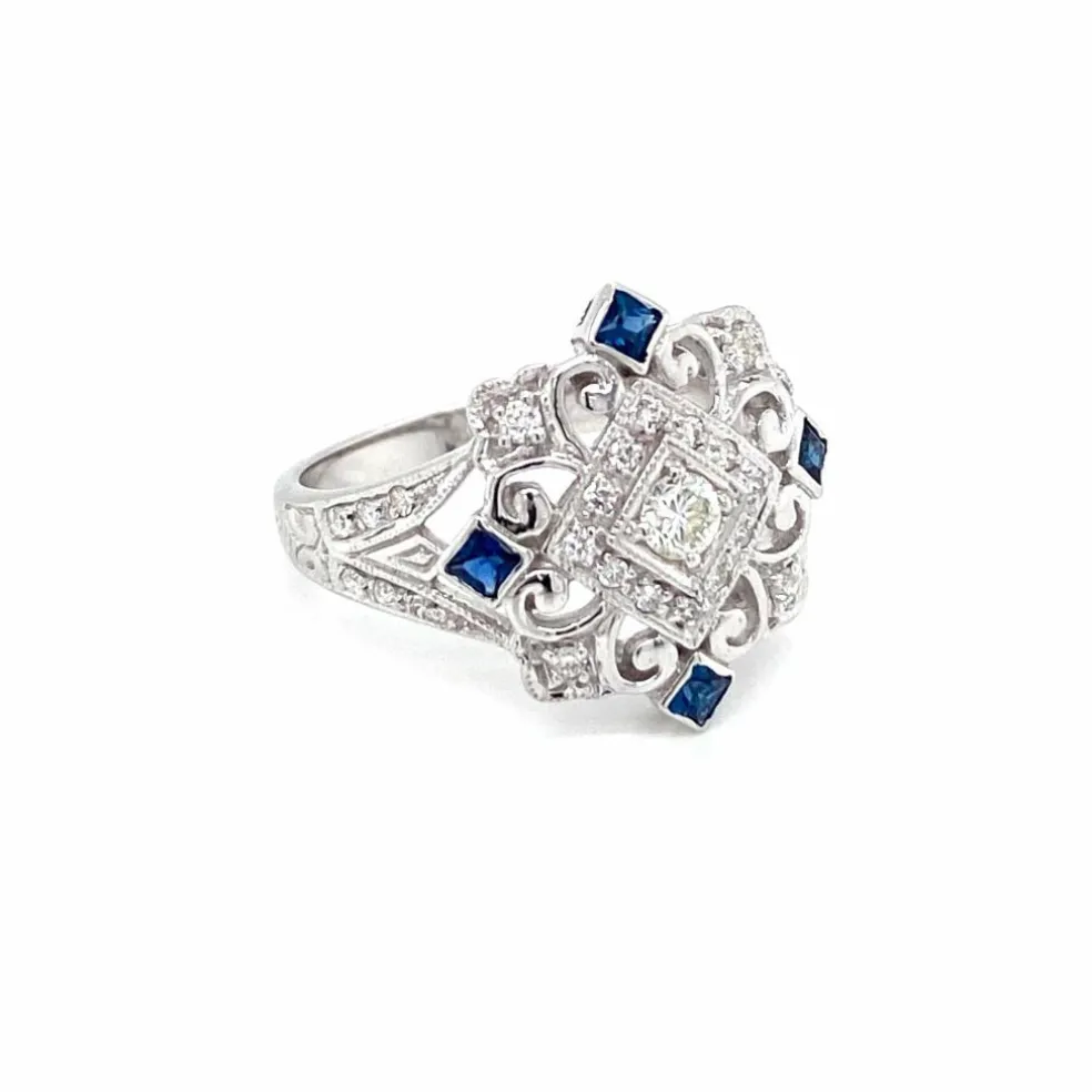 Bague cocktail Art Déco Diamant Saphir