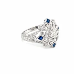 Bague cocktail Art Déco Diamant Saphir