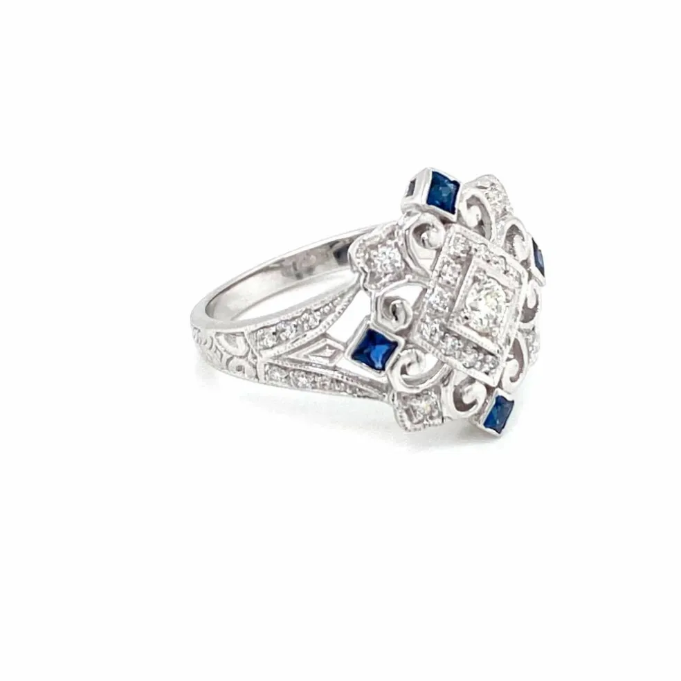 Bague cocktail Art Déco Diamant Saphir