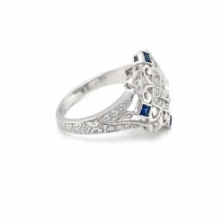 Bague cocktail Art Déco Diamant Saphir