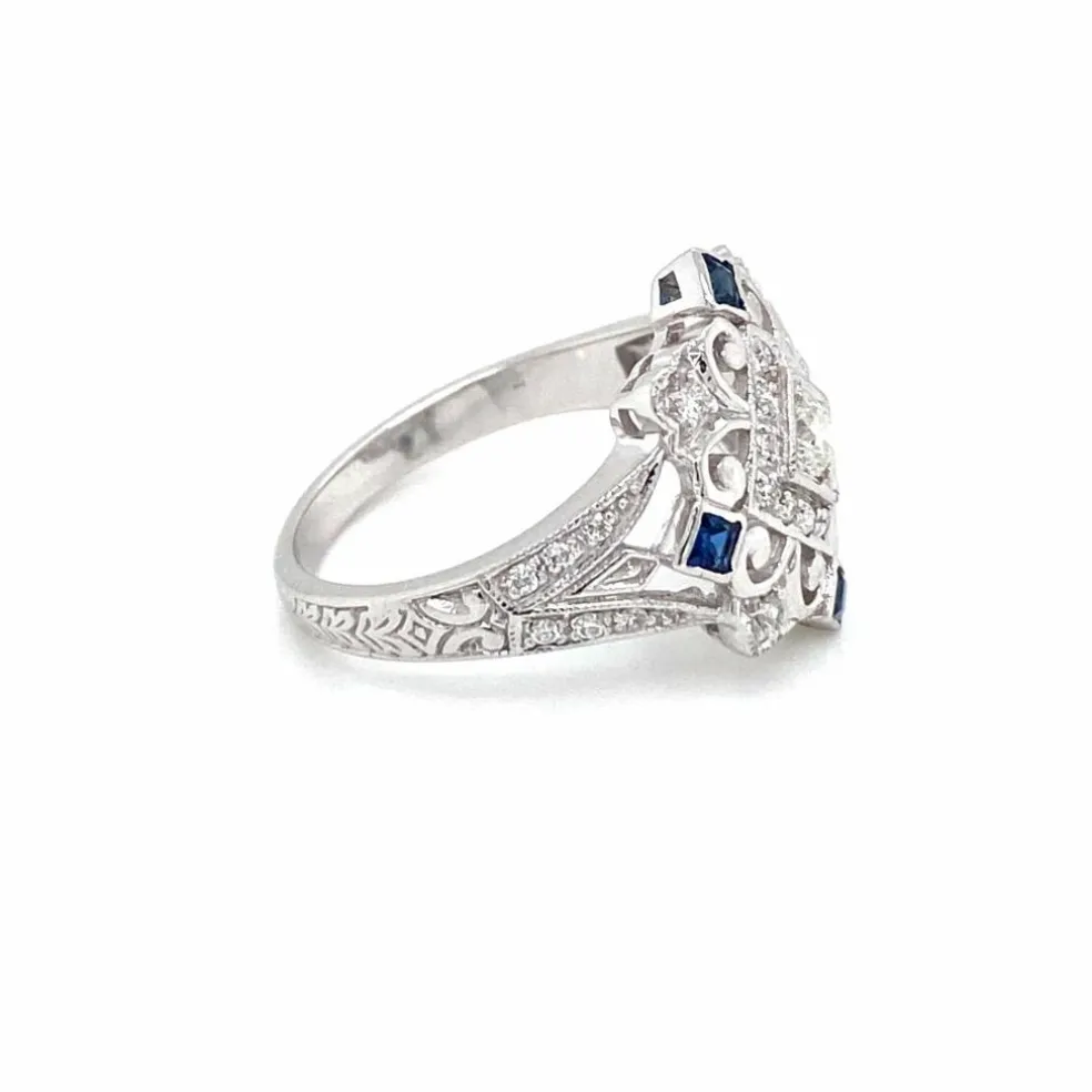 Bague cocktail Art Déco Diamant Saphir