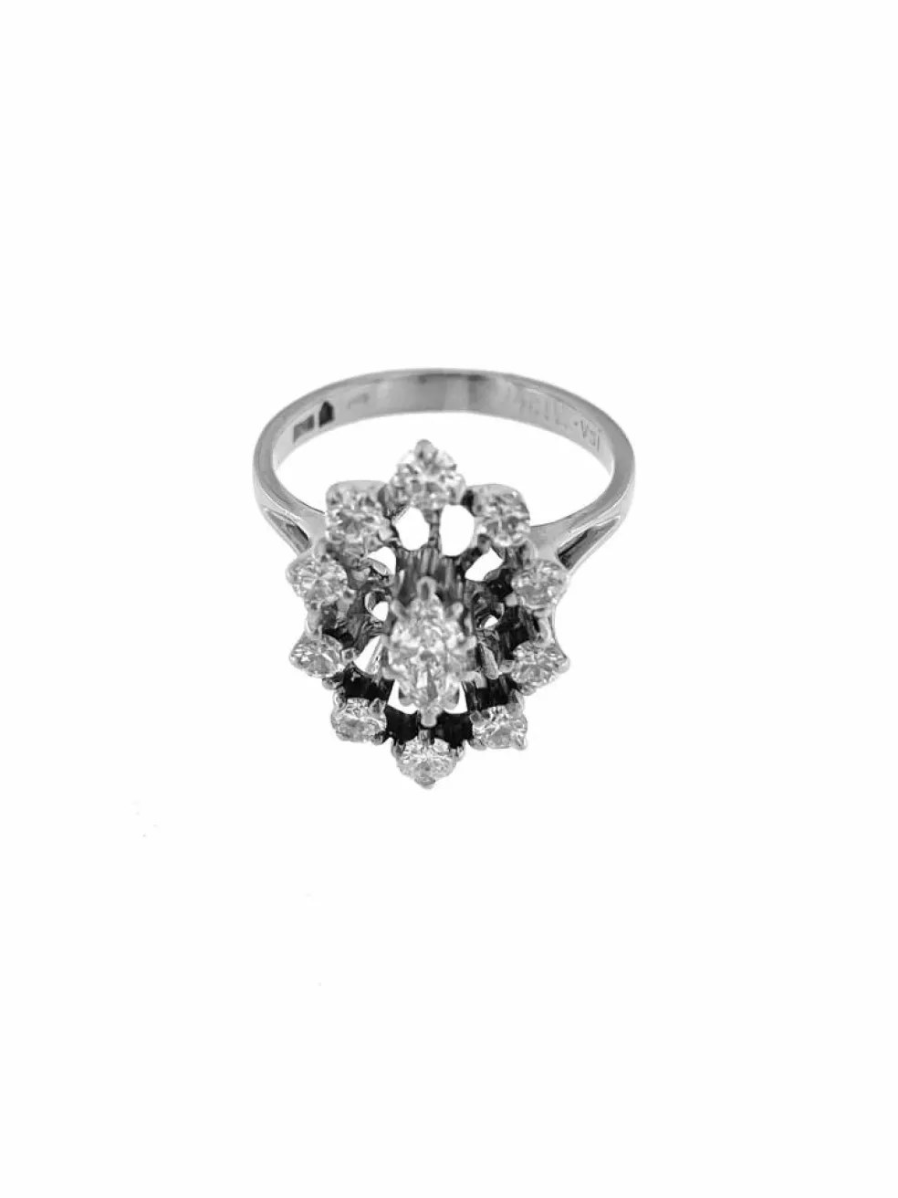 Bague cocktail art déco en or blanc certifiée HRD avec diamants