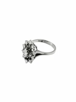 Bague cocktail art déco en or blanc certifiée HRD avec diamants