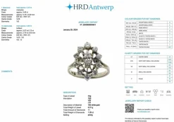 Bague cocktail art déco en or blanc certifiée HRD avec diamants