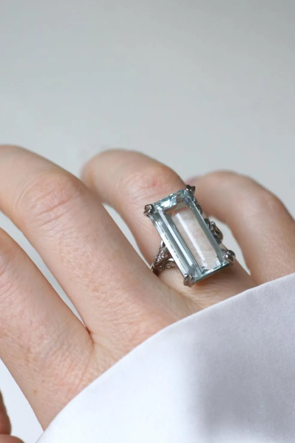 Bague Cocktail Art Déco platine, aigue-marine & diamants