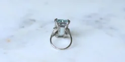 Bague Cocktail Art Déco platine, aigue-marine & diamants