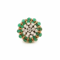 Bague cocktail cabochon émeraudes diamants or jaune