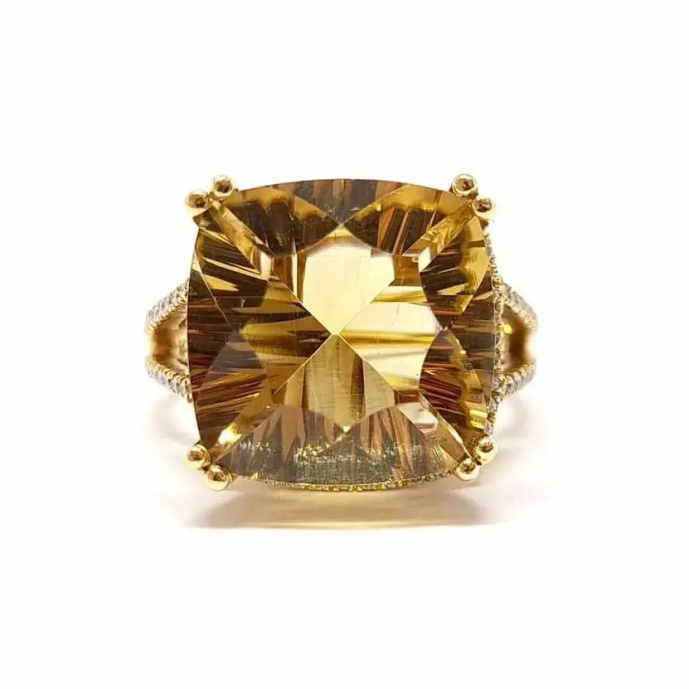Bague cocktail citrine diamants or jaune