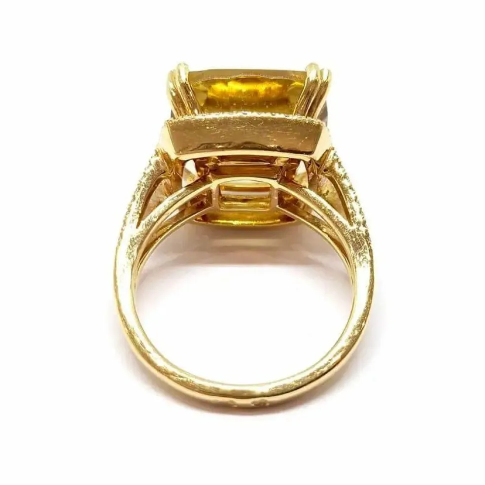 Bague cocktail citrine diamants or jaune