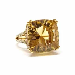Bague cocktail citrine diamants or jaune