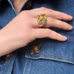 Bague cocktail citrine et turquoise