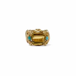 Bague cocktail citrine et turquoise