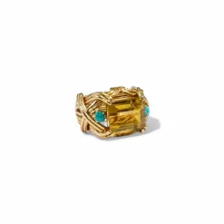 Bague cocktail citrine et turquoise