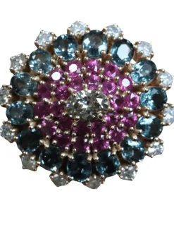 Bague cocktail Diamant brun Saphirs de couleur