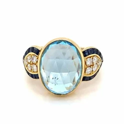 Bague cocktail Diamant Saphir Topaze