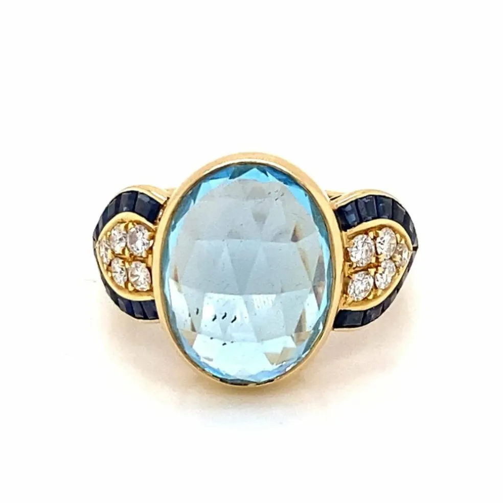 Bague cocktail Diamant Saphir Topaze