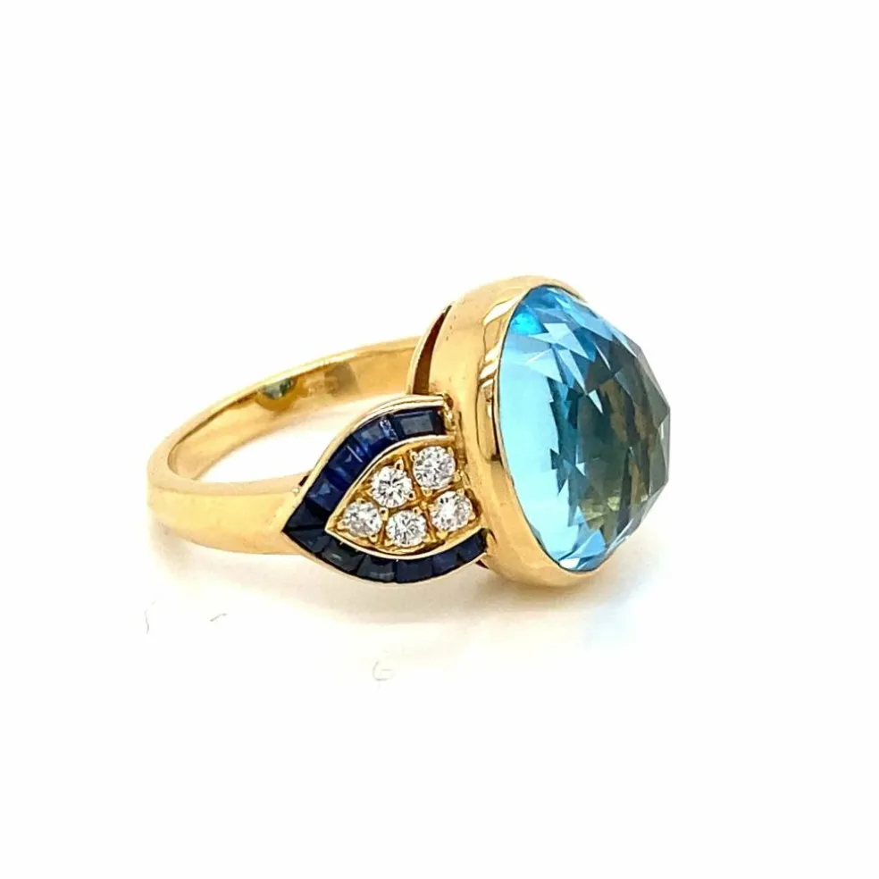 Bague cocktail Diamant Saphir Topaze
