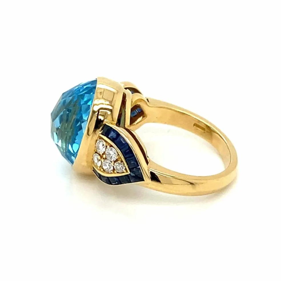 Bague cocktail Diamant Saphir Topaze