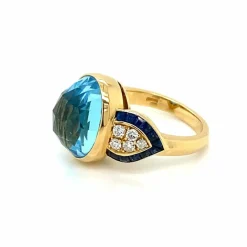 Bague cocktail Diamant Saphir Topaze