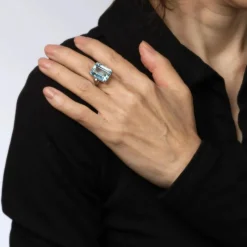 Bague Cocktail diamants aigue-marine 10 cts