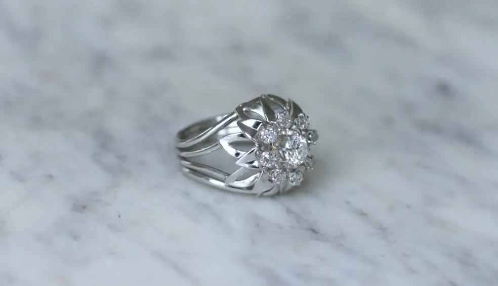 Bague Cocktail Diamants Or Blanc et Platine