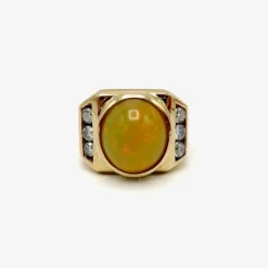 Bague cocktail en or 14 carats avec opale et diamant