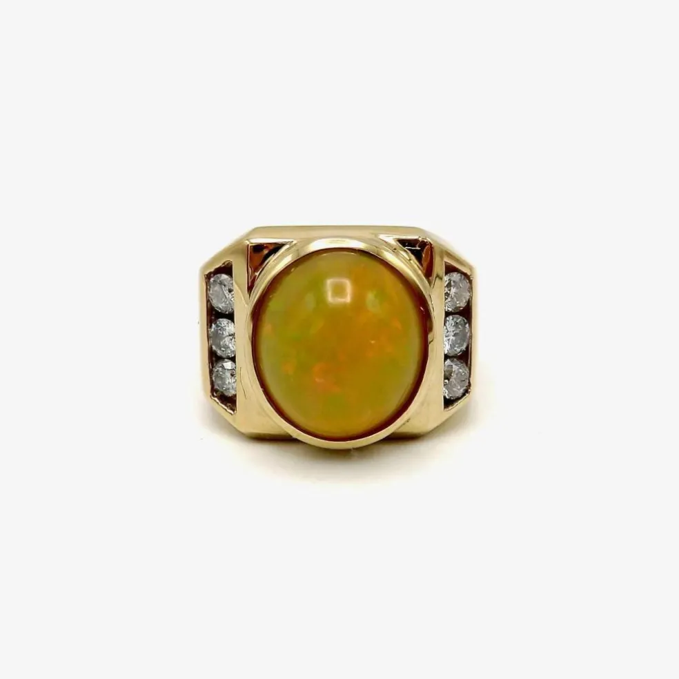Bague cocktail en or 14 carats avec opale et diamant