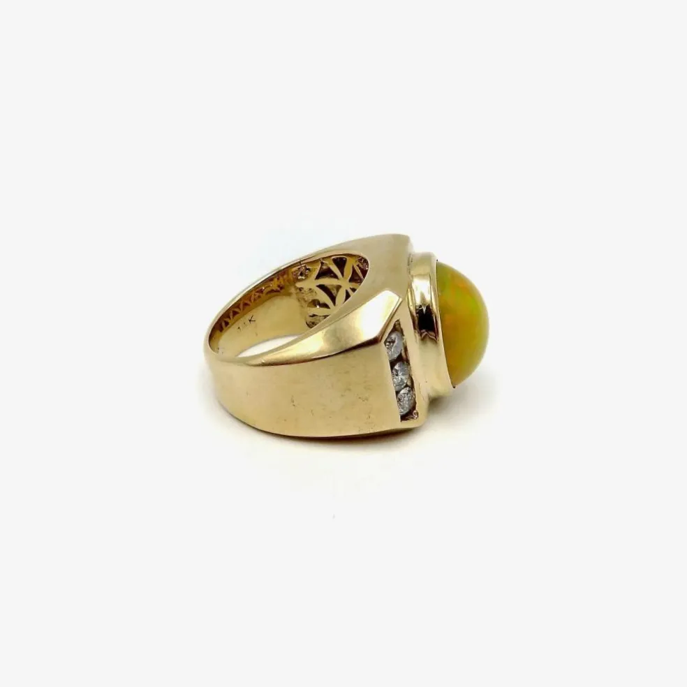 Bague cocktail en or 14 carats avec opale et diamant